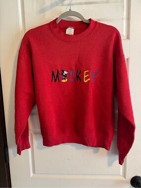 Embroidered Mickey Red Crewneck Sweatshirt Vintage Disney